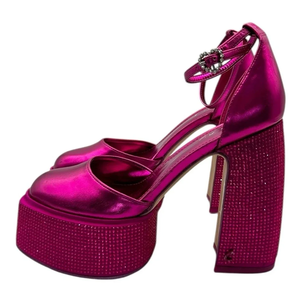Circus Ny by Sam Edelman Hot Pink Rhinestone Platform Heels Ankle Strap Size 6.5